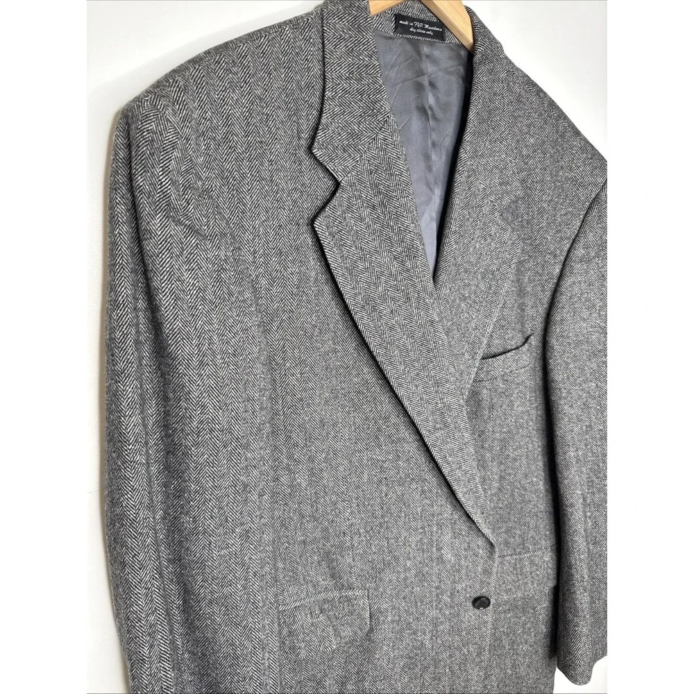Gianfranco Ruffini Blazer Men 46R Gray Herringbone Camel Hair Sport Coat Preppy